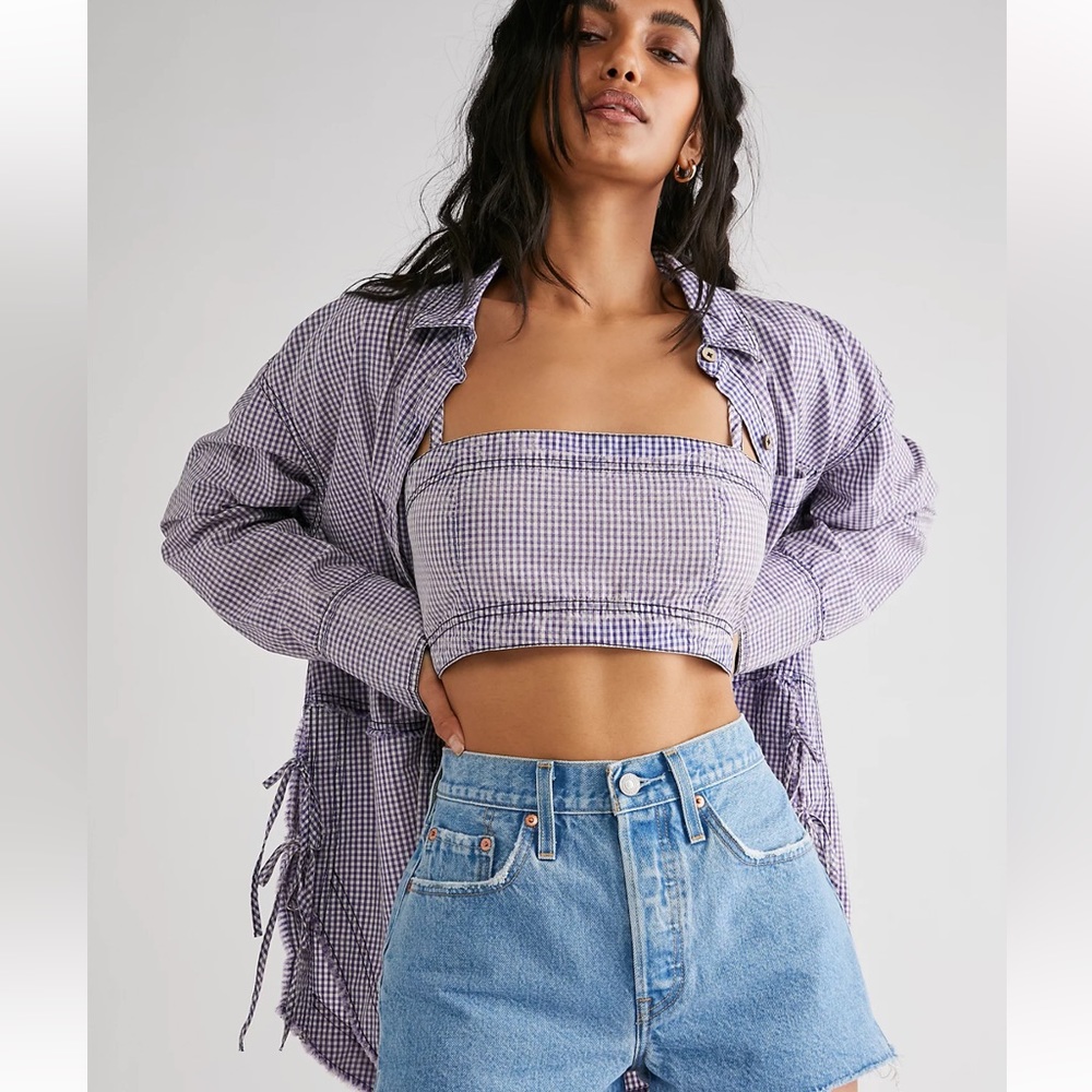 We The Free Lavender Gingham Check Shirt Jacket